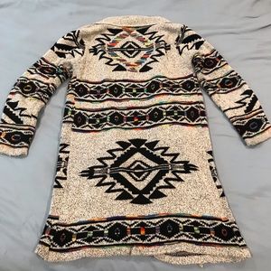 Boho Long Cardigan Sweater Rainbow Aztec Design